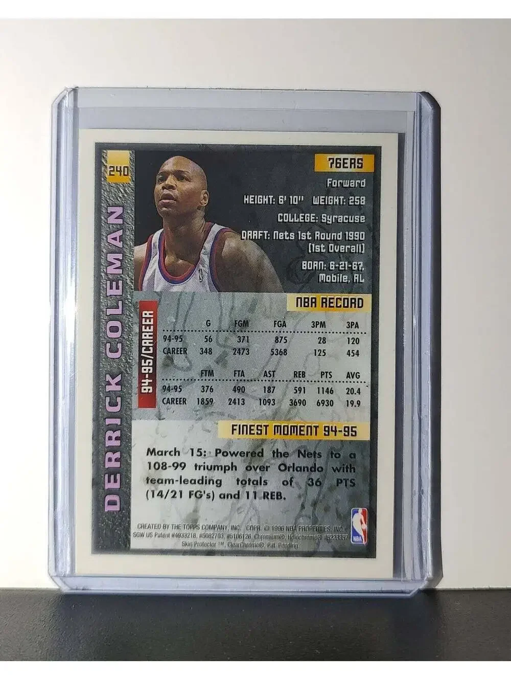 Derrick Coleman 1995-96 Topps Finest NBA #240 Card 76ers